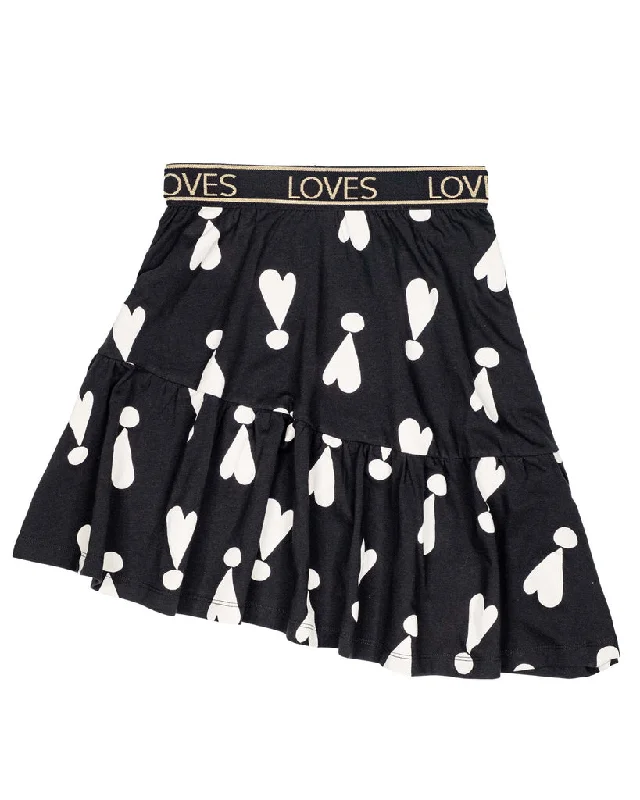 BEAU LOVES EXCLAMATION HEARTS ASYMMETRIC SKIRT linen skirt breathable
