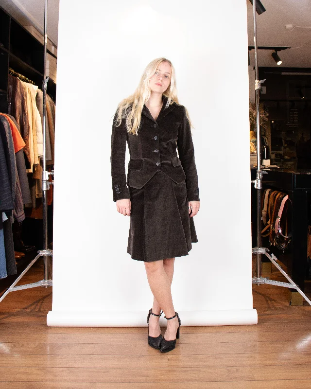 F/W 2006 Celine Brown Velvet Skirt Suit XS low waist skirt