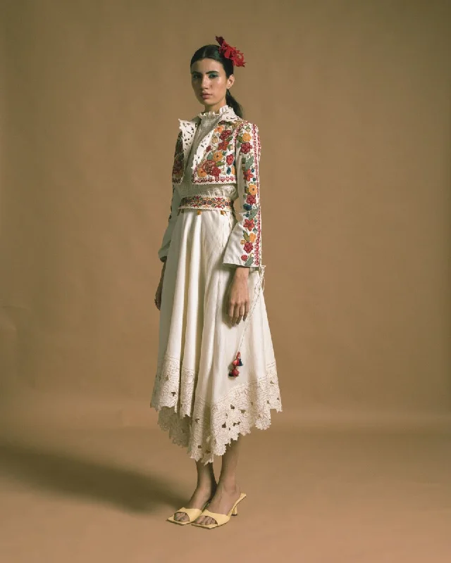 Chandrima ivory chanderi asymmetric skirt leather skirt bold