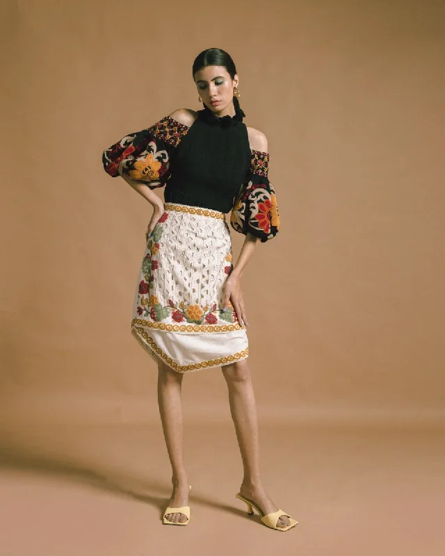 Chandrima ivory kala cotton skirt relaxed fit skirt