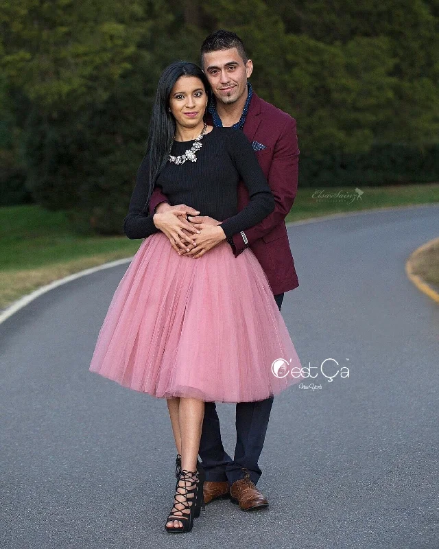 Clarisa Gray Pink Tulle Skirt - Midi wool skirt sturdy