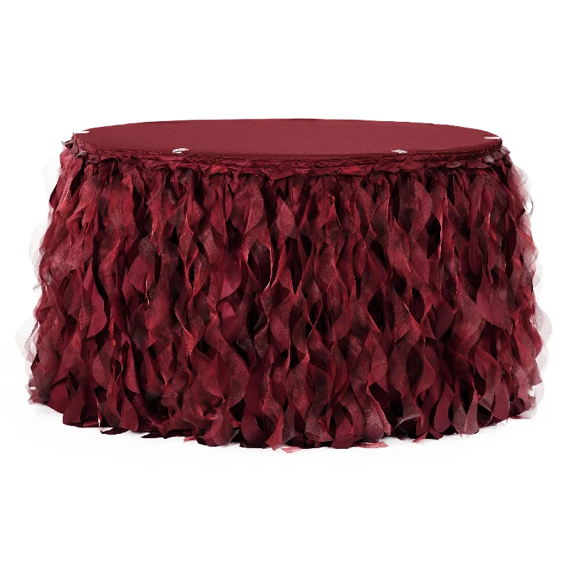 Curly Willow 14ft Table Skirt - Burgundy belted skirt waist