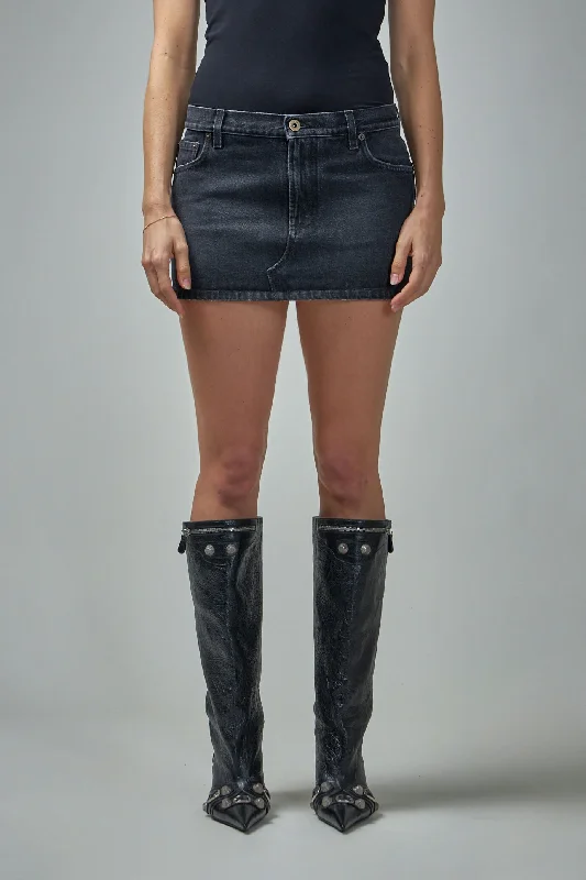 Denim Mini Skirt with Leather Pocket silk skirt sleek