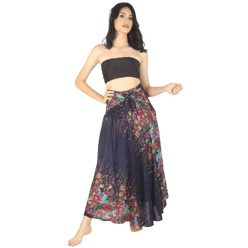 Floral Royal Women's Bohemian Skirt in Navy SK0033 020010 08 flowy skirt hem