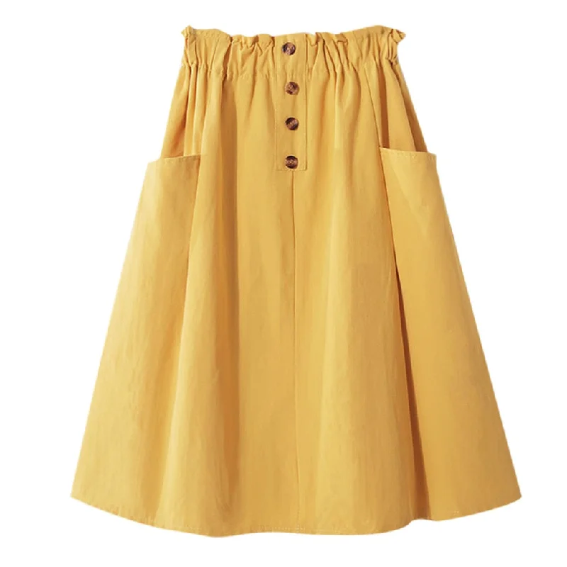 FREE OSTRICH Women Skirt College Style Solid Color High Waist Double Pocket Button Dignified Fashion Summer Short Skirt Under It pleated skirt texture
