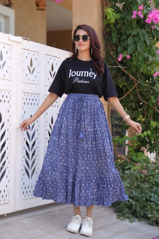 Handblock skirt chiffon skirt airy