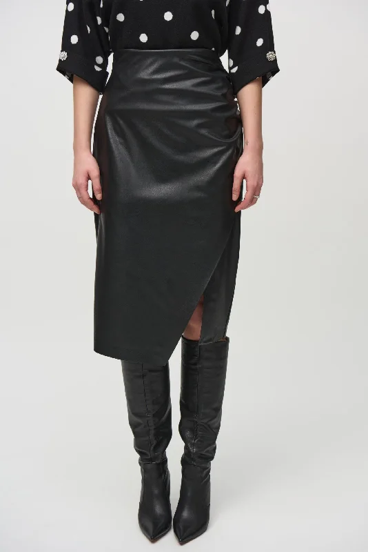 Joseph Ribkoff Black Faux Leather High-Waist Midi Pencil Skirt 244115 velvet skirt plush
