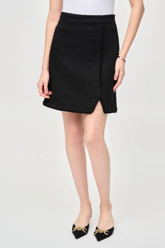 Joseph Ribkoff Black Fringe Trim Bouclé High Rise A-Line Skirt 243270 wool skirt thick