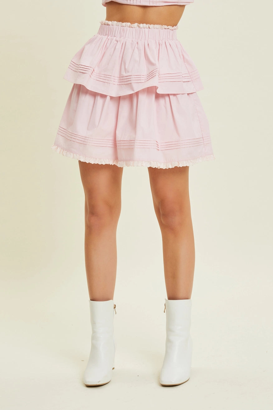 Lace Ruffle Detail Mini Skirt velvet skirt luxurious