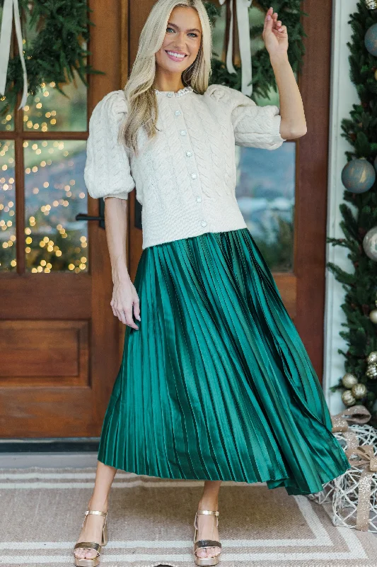 Living In Color Hunter Green Pleated Midi Skirt chiffon skirt floaty