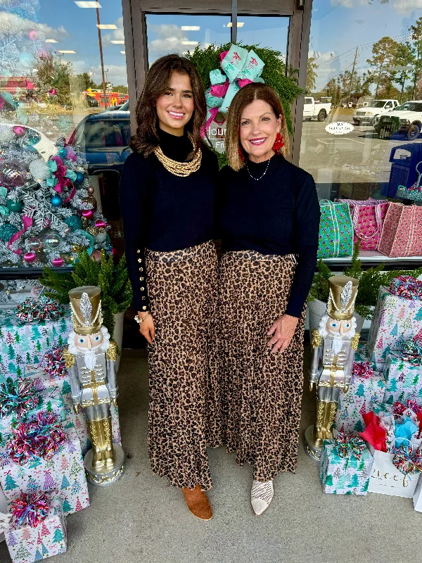 Maxi Leopard Pleated Skirt denim skirt classic
