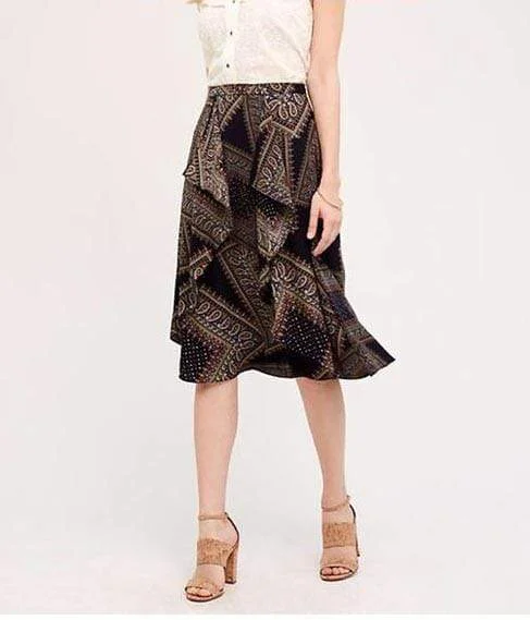 Romantic Paisley Ruffled Midi Skirt leather skirt sleek