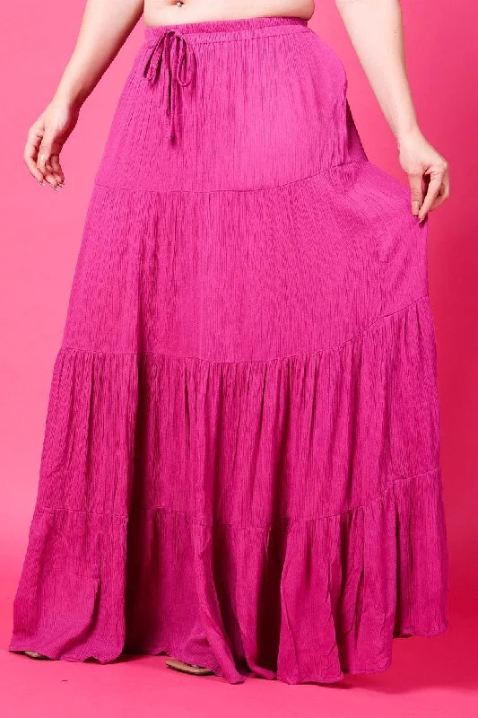 Pink Solid Layered Maxi Skirt wool skirt warm