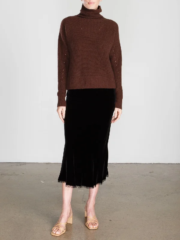 Riley Skirt in Velvet - Black linen skirt breathable