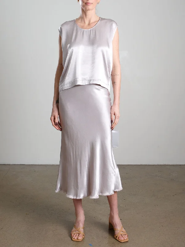 Riley Skirt in Vintage Satin - Silver silk skirt smooth