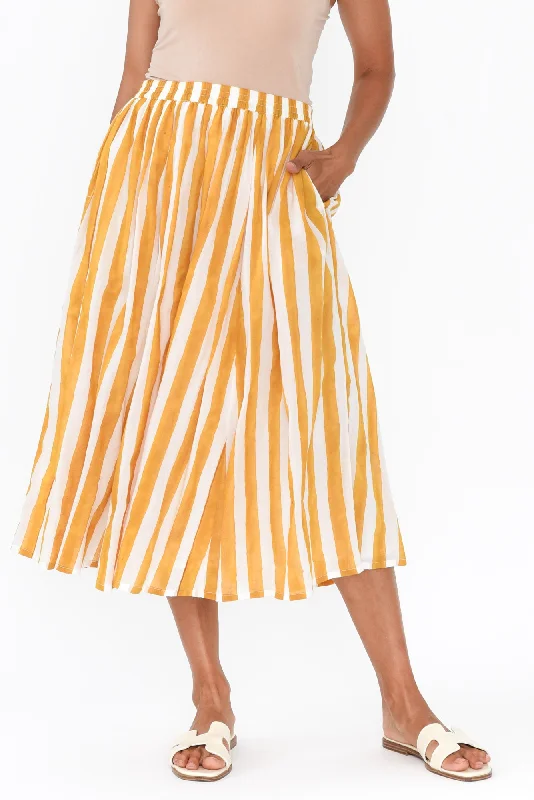 Sami Orange Stripe Cotton Skirt velvet skirt sumptuous