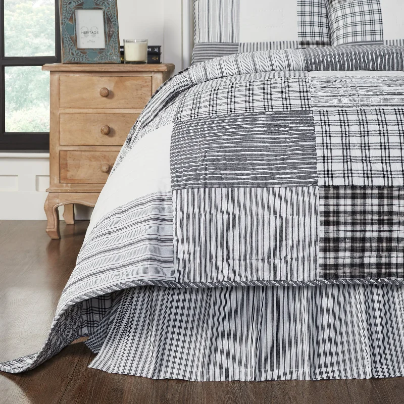 Sawyer Mill Black Ticking Stripe King Bed Skirt 78x80x16 VHC Brands cotton skirt soft