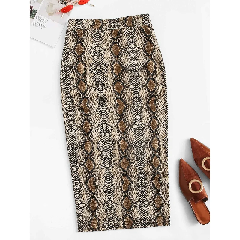 Split Hem Snakeskin Pencil Skirt floral skirt print