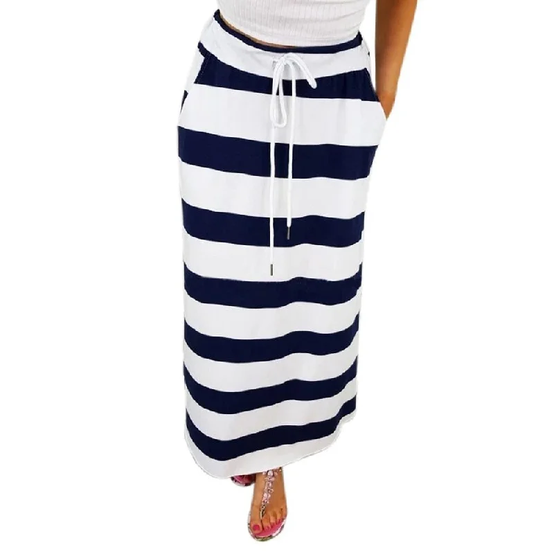 Stripe Hight Waist Maxi Long Skirt high slit skirt