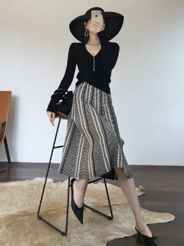 Wool Striped Plaid High Waist Skirt chiffon skirt floaty