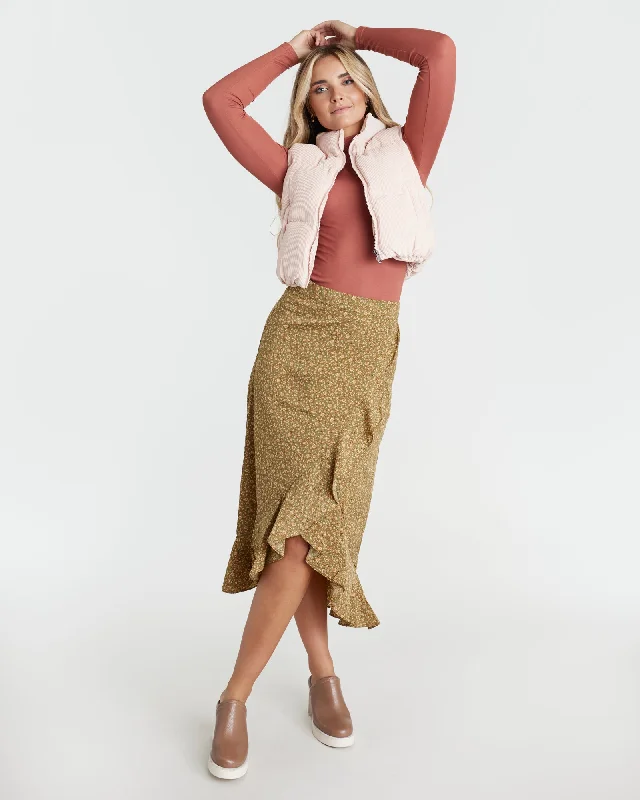 Sweet Grass Midi Skirt velvet skirt glossy