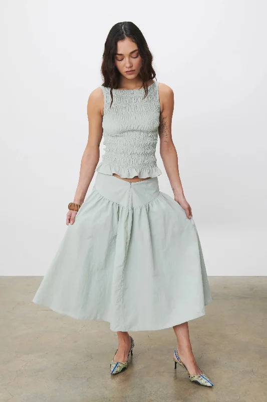 The Deba Midi Skirt, Oyster breathable skirt fabric