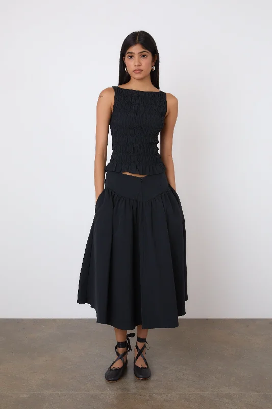 The Deba Midi Skirt, Onyx chiffon skirt airy