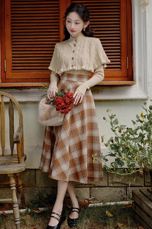 Toasted Marshmallow Sweater & Skirt Set (Khaki) chiffon skirt lightweight