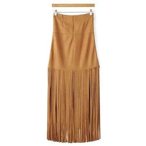 Stylish High Waisted Tassels Spliced Women's Skirt - Khaki L linen skirt light