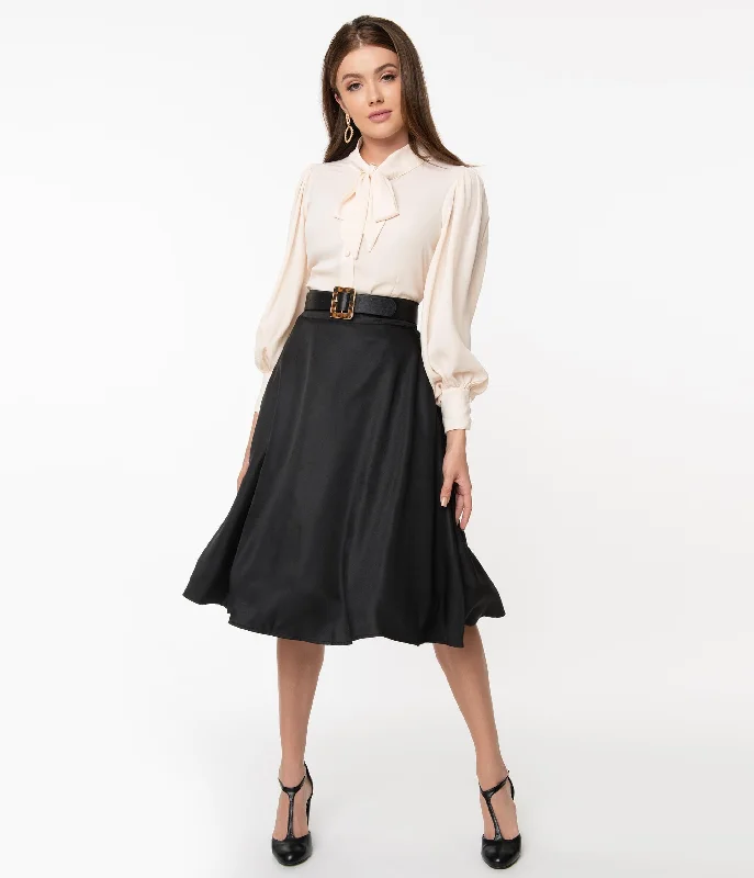 Unique Vintage Retro Style Black High Waist Vivien Swing Skirt corduroy skirt durable