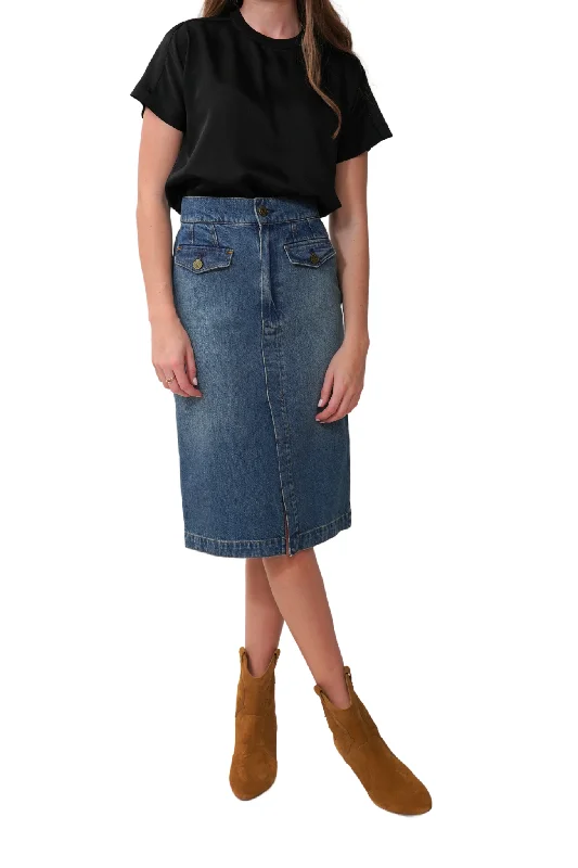 Vent Front Skirt in Pearl District leather skirt bold