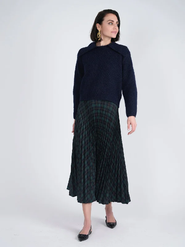 Viva K Accordion Pleated Plaid Midi Skirt cashmere skirt fine