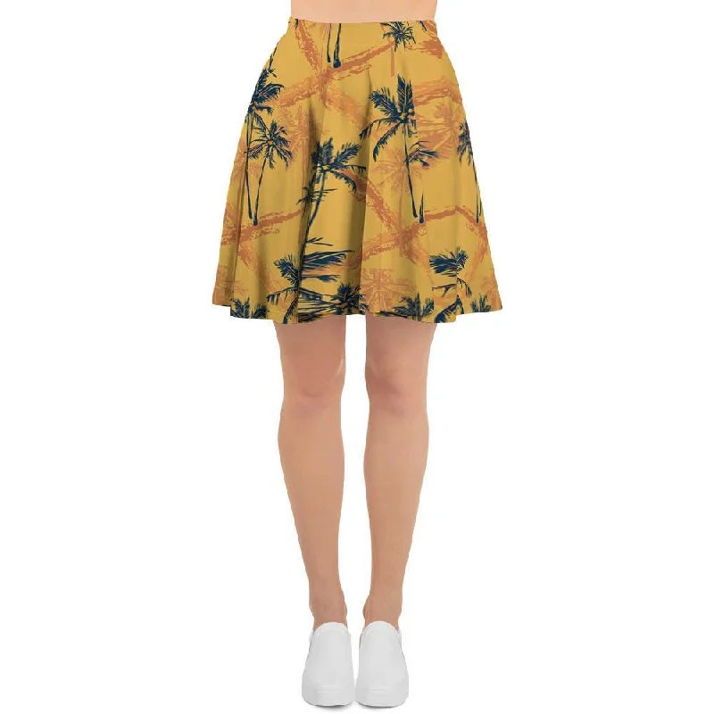 Yellow Palm Tree Hawaiian Print Women's Skirt linen skirt natural